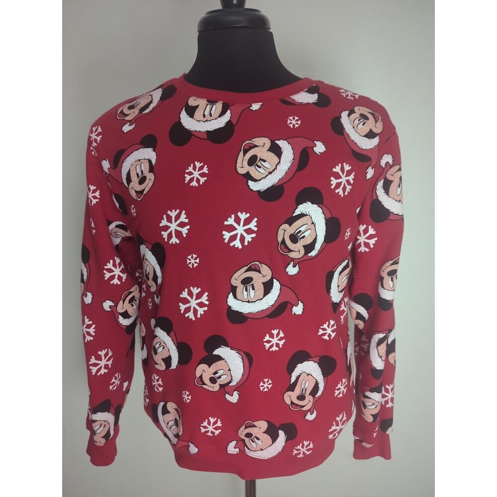 MICKEY MOUSE  W/SANTA HAT DISNEY LONG SLEEVE RED SWEATSHIRT SIZE XL